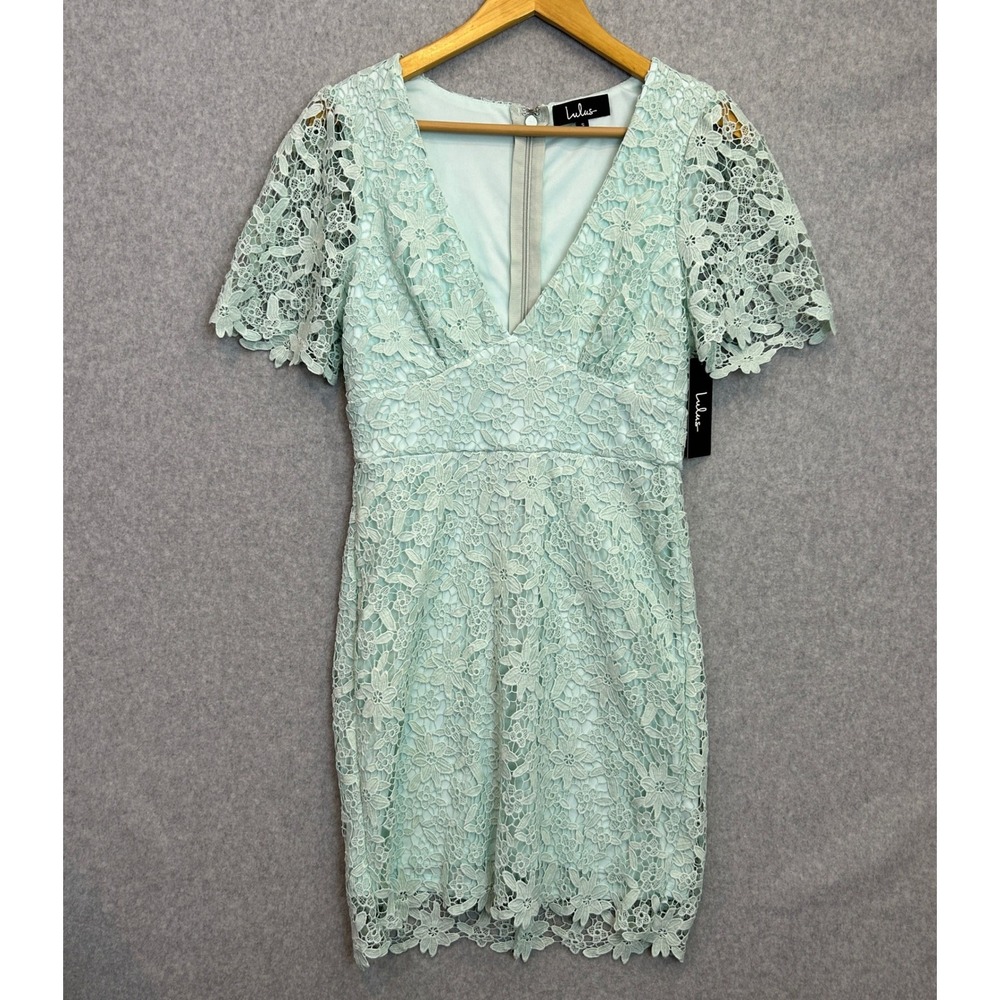 Lulus Sweetie Mint Lace Mini Dress Floral V-Neck Sheath Romantic Size Small NWT